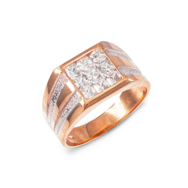 Men's CZ Embellished Ring in 9ct Rose Gold