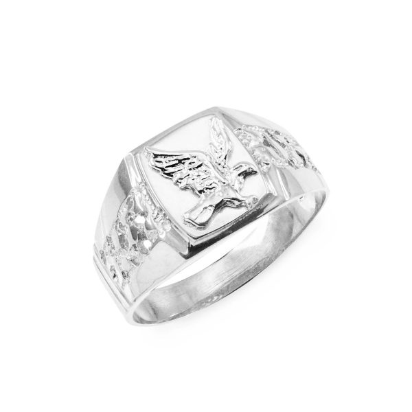 Men's Stamped Eagle Ring in 9ct White Gold