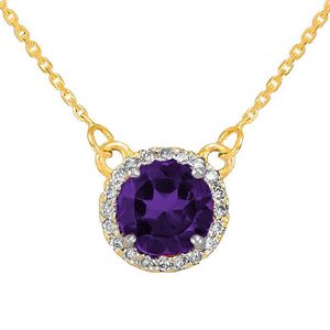 Amethyst & Diamond Pendant Necklace in 9ct Gold