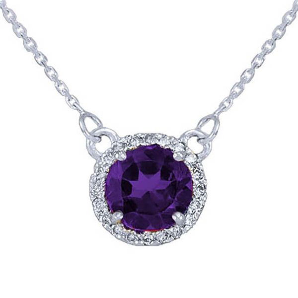 Amethyst & Diamond Pendant Necklace in 9ct White Gold