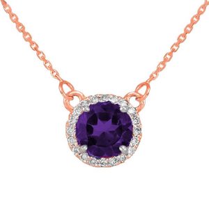 Amethyst & Diamond Pendant Necklace in 9ct Rose Gold