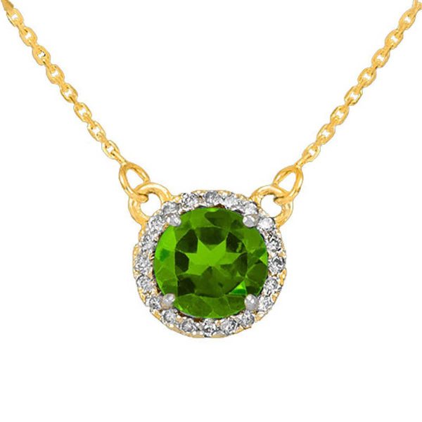 Peridot & Diamond Pendant Necklace in 9ct Gold