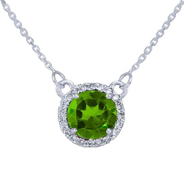 Peridot & Diamond Pendant Necklace in 9ct White Gold