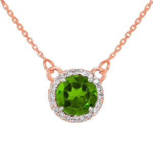 Peridot & Diamond Pendant Necklace in 9ct Rose Gold