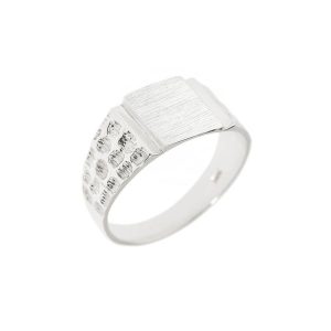 Men's Textured Signet Ring in 9ct White Gold