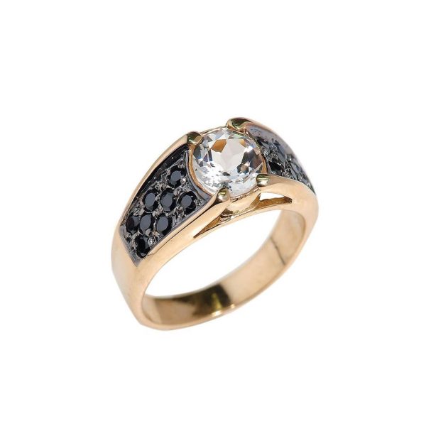 White Topaz & Black Diamond Ring in 9ct Gold