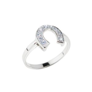 Diamond Studded Horseshoe Ring in 9ct White Gold