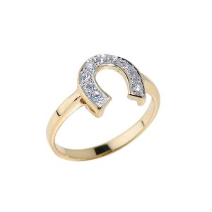 CZ Studded Horseshoe Ring in 9ct Gold