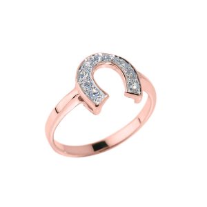 Diamond Studded Horseshoe Ring in 9ct Rose Gold