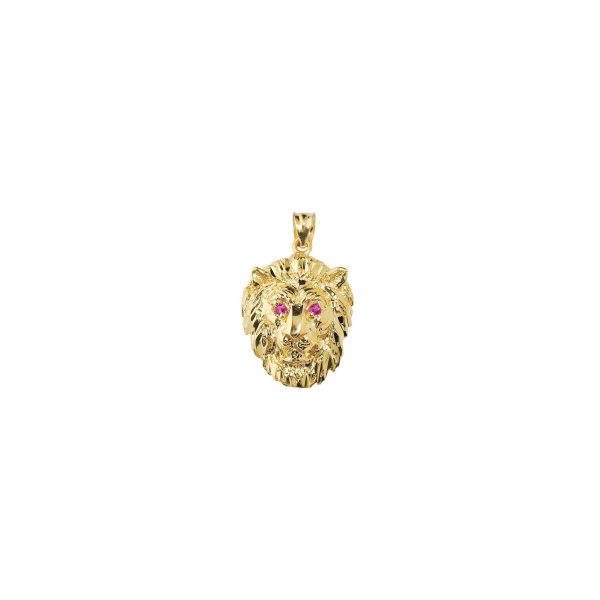 Men's Red CZ Precision Cut Lion Head Pendant Necklace in 9ct Gold