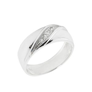 Men's Diamond Embellished Wave Wedding Ring in 9ct White Gold