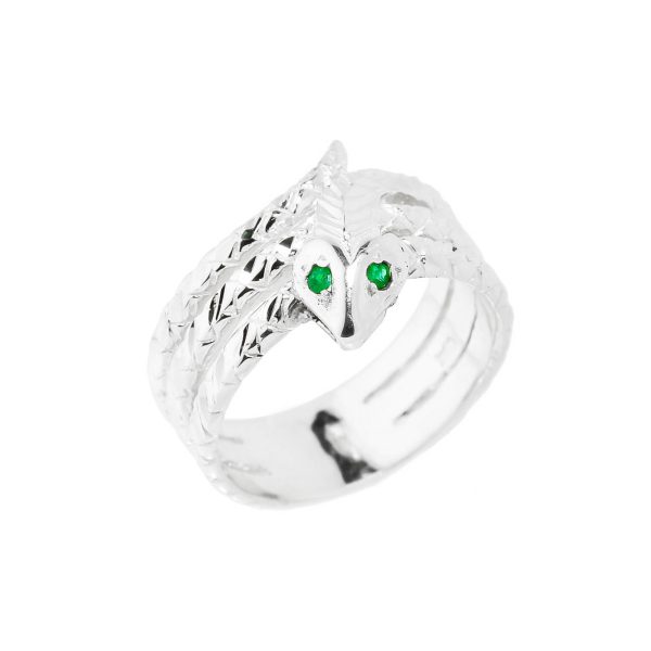 Precision Cut Coiled Snake Ring in 9ct White Gold