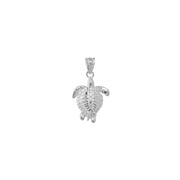 Vertical Turtle Charm Pendant Necklace in 9ct White Gold