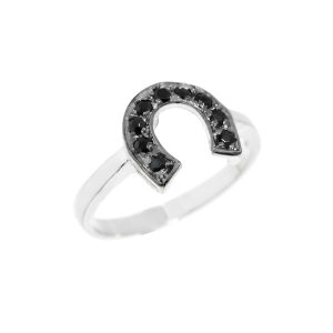 Black Onyx Horseshoe Ring in Sterling Silver