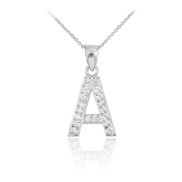 Letter A CZ Pendant Necklace in Sterling Silver