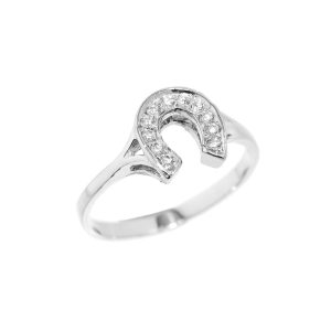 Diamond Studded Horseshoe Ring in 9ct White Gold