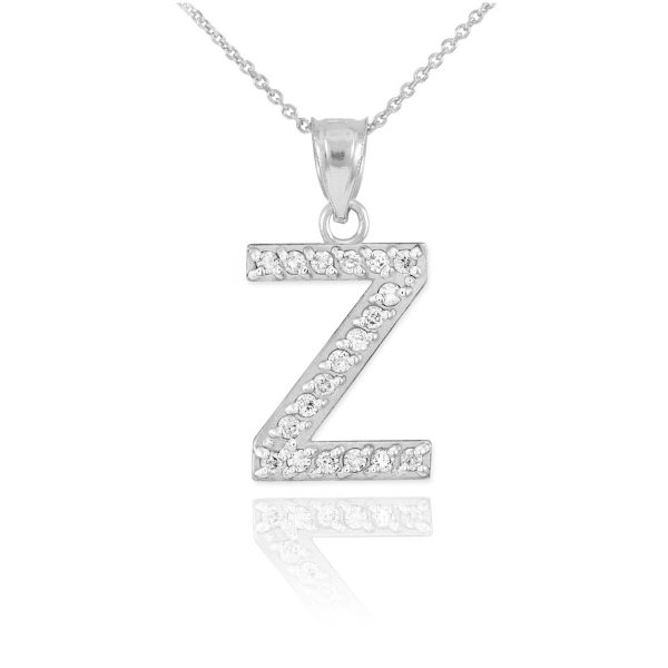 Letter Z CZ Embellished Drop Pendant Necklace in Sterling Silver