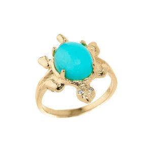 Turquoise & Diamond Turtle Ring in 9ct Gold