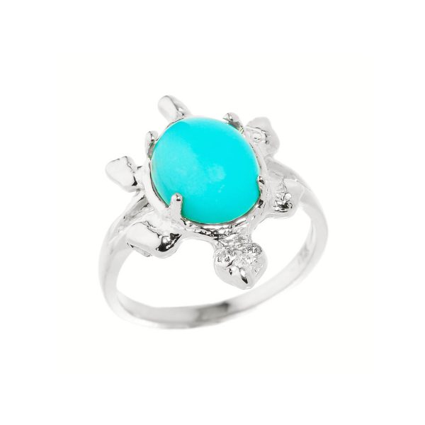 Turquoise & Diamond Turtle Ring in 9ct White Gold