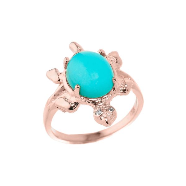 Turquoise & Diamond Turtle Ring in 9ct Rose Gold