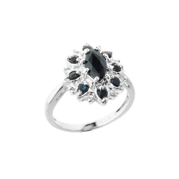 Black Sapphire & White Topaz Beauty Ring in Sterling Silver