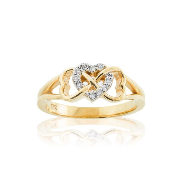 Diamond Embellished Infinity Hearts Ring in 9ct Gold