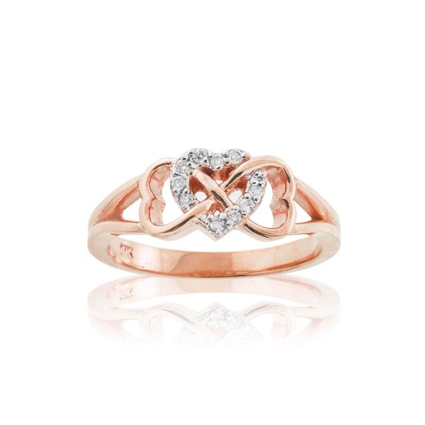 Diamond Embellished Infinity Hearts Ring in 9ct Rose Gold