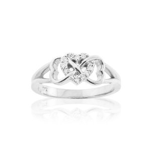 Diamond Embellished Infinity Hearts Ring in 9ct White Gold