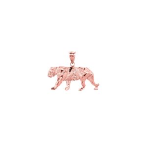 Men's Detailed Tiger Pendant Necklace in 9ct Rose Gold