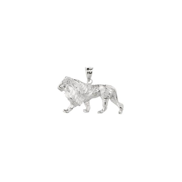 Men's Detailed Lion Pendant Necklace in 9ct White Gold