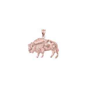 Men's Precision Cut Bison Pendant Necklace in 9ct Rose Gold