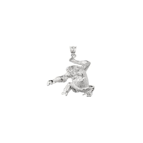 Swinging Monkey Pendant Necklace in 9ct White Gold