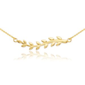 Sleek Olive Branch Pendant Necklace in 9ct Gold