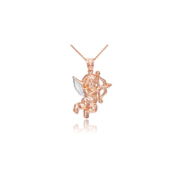 Charming Cupid Pendant Necklace in 9ct Two-Tone Rose Gold