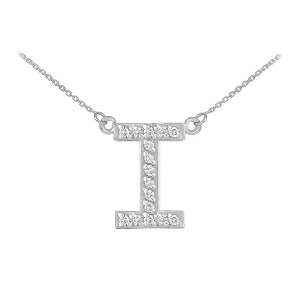 Letter I Diamond Embellished Initial Pendant Necklace in 9ct White Gold