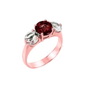 Garnet & White Topaz Trio Multi Gemstone Ring in 9ct Rose Gold