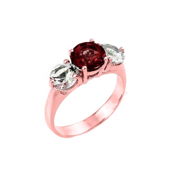 Garnet & White Topaz Trio Multi Gemstone Ring in 9ct Rose Gold