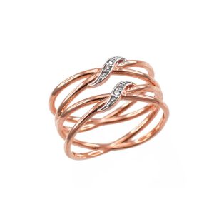 Diamond Embellished Double Infinity Orbit Ring in 9ct Rose Gold