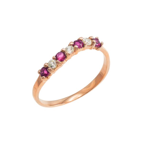 Alexandrite & CZ Stackable Wavy Ring in 9ct Rose Gold