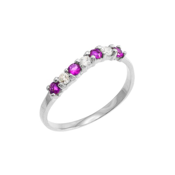 Amethyst & CZ Wavey Gemstone Stackable Ring in 9ct White Gold