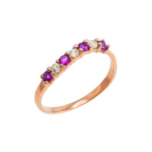 Amethyst & CZ Wavey Gemstone Stackable Ring in 9ct Rose Gold