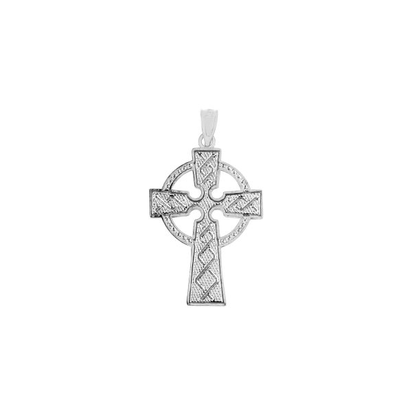 Celtic Cross Textured Pendant Necklace in 9ct White Gold