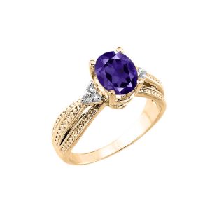 Oval Cut Amethyst & Diamond Ring in 9ct Gold