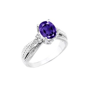 Oval Cut Amethyst & Diamond Ring in 9ct White Gold