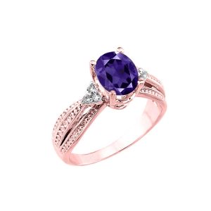 Oval Cut Amethyst & Diamond Ring in 9ct Rose Gold