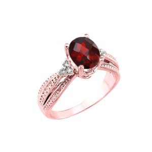 Garnet & Diamond Filigree Gemstone Ring in 9ct Rose Gold