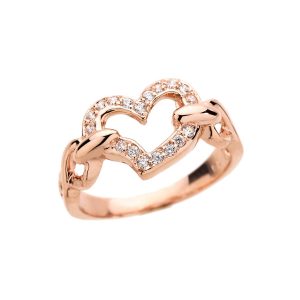 Diamond Studded Heart Love Infinity Ring in 9ct Rose Gold