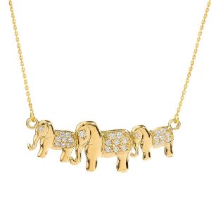 CZ Elephant Trio Pendant Necklace in 9ct Gold