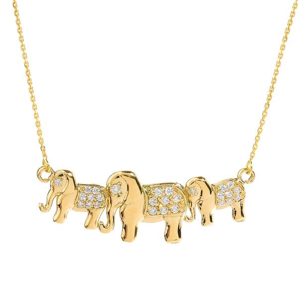 CZ Elephant Trio Pendant Necklace in 9ct Gold