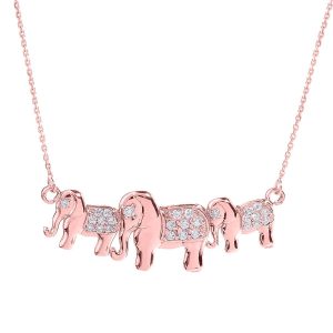 Diamond Elephant Trio Pendant Necklace in 9ct Rose Gold